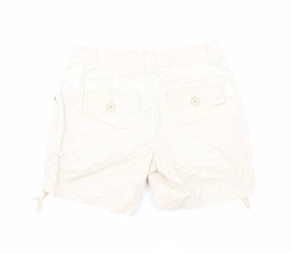 Marks and Spencer Womens Beige Cotton Chino Shorts Size 12 Regular Zip - Ruched Detail