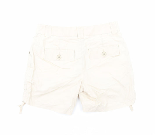 Marks and Spencer Womens Beige Cotton Chino Shorts Size 12 Regular Zip - Ruched Detail