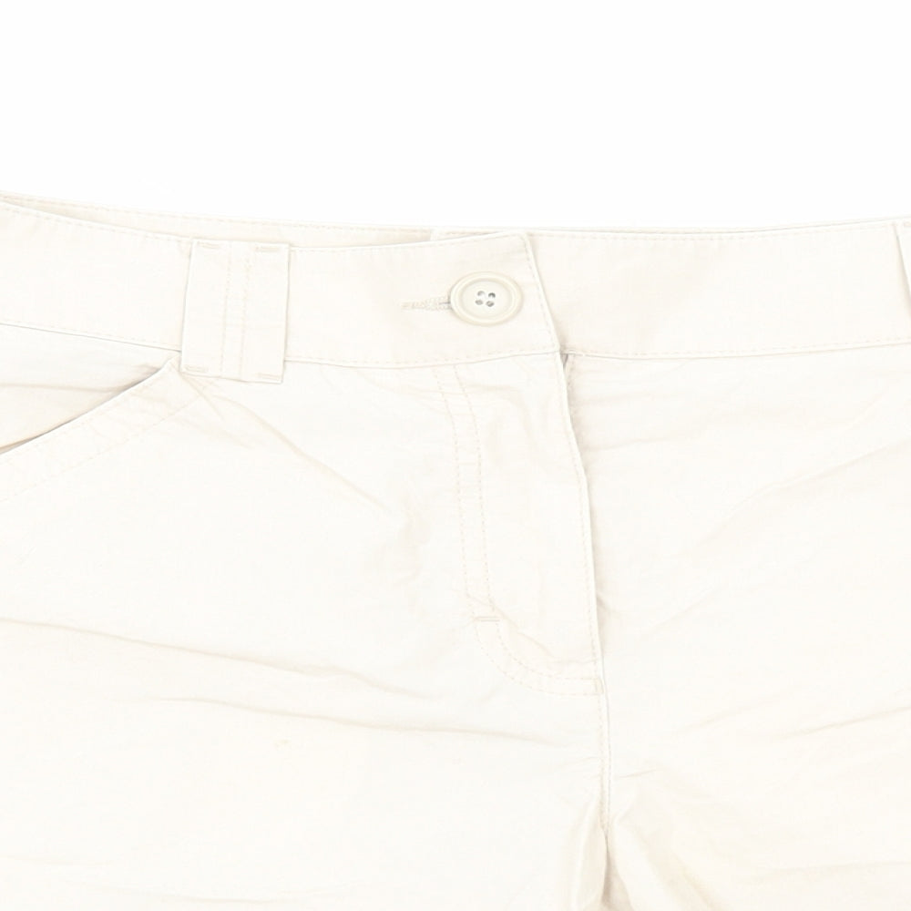 Marks and Spencer Womens Beige Cotton Chino Shorts Size 12 Regular Zip - Ruched Detail