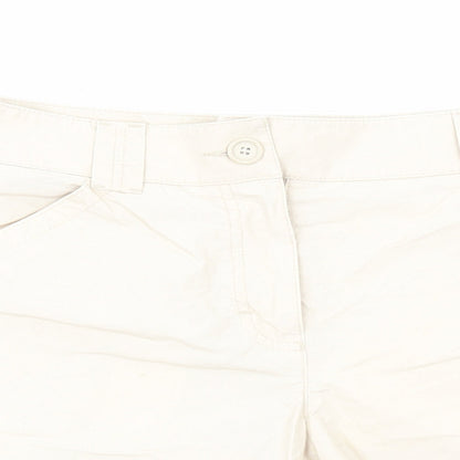 Marks and Spencer Womens Beige Cotton Chino Shorts Size 12 Regular Zip - Ruched Detail
