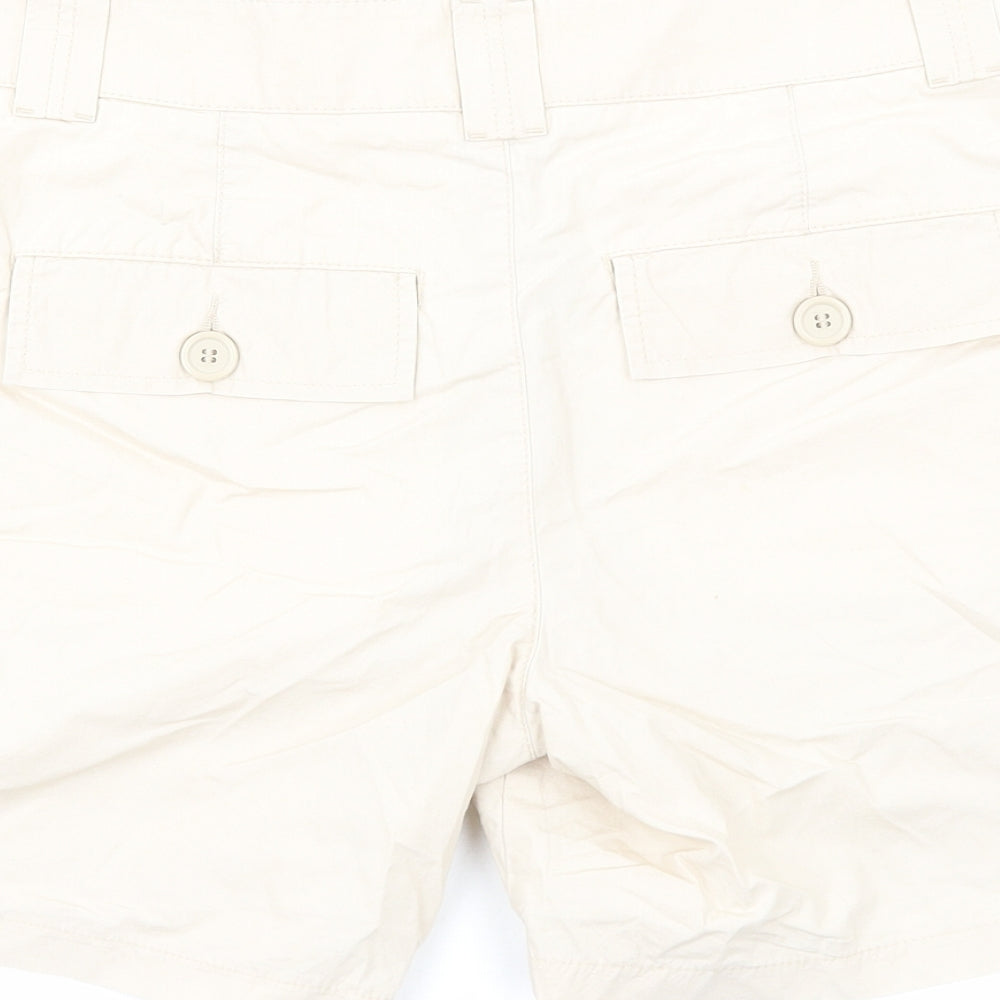 Marks and Spencer Womens Beige Cotton Chino Shorts Size 12 Regular Zip - Ruched Detail