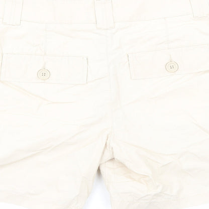 Marks and Spencer Womens Beige Cotton Chino Shorts Size 12 Regular Zip - Ruched Detail