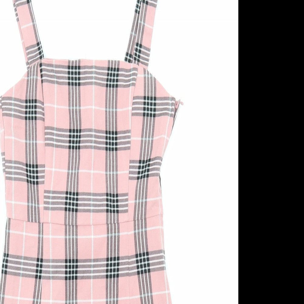 H&M Womens Pink Geometric Viscose Shift Size 6 Off the Shoulder Zip