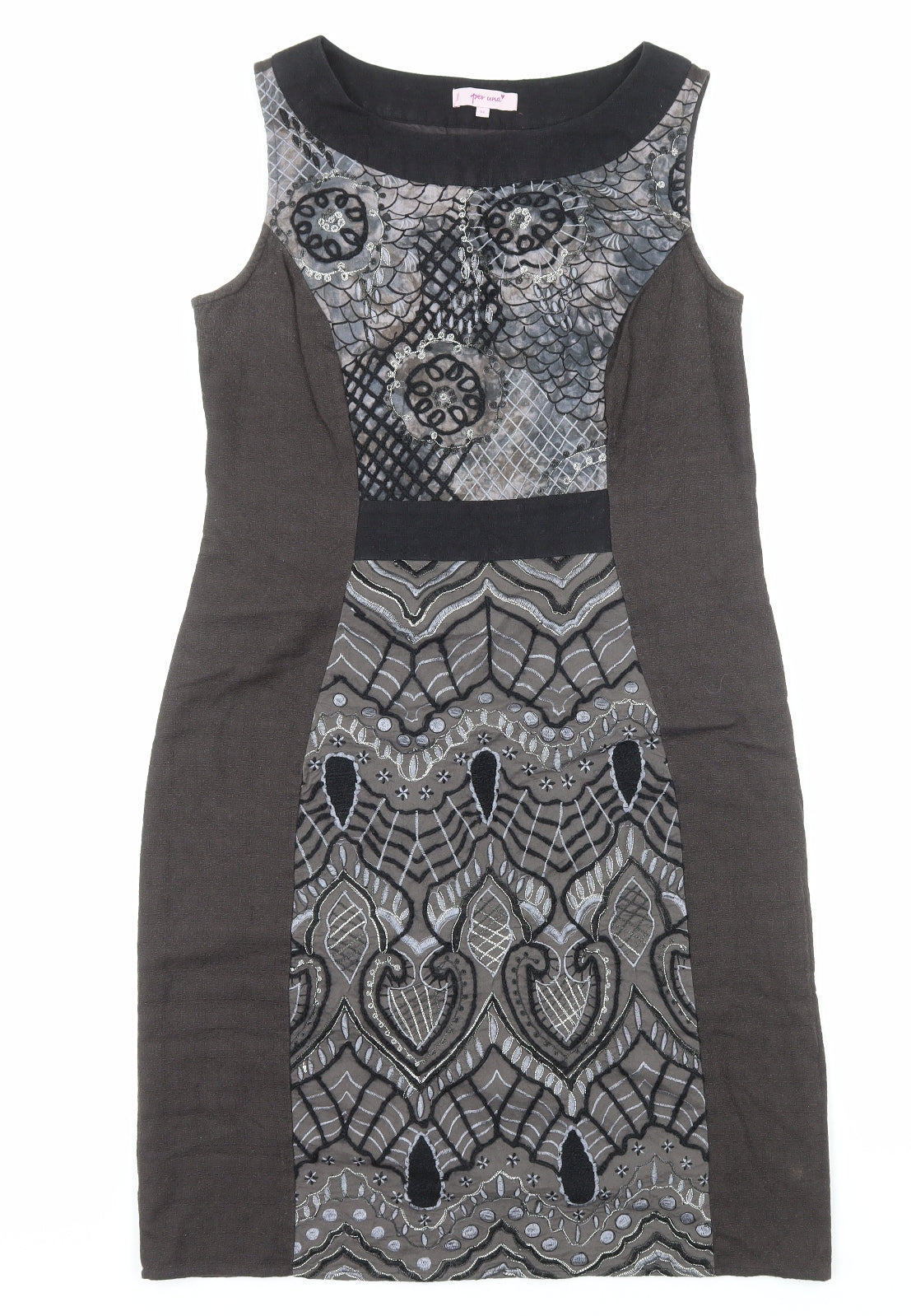 Per Una Womens Grey Geometric Cotton Shift Size 14 Round Neck Zip