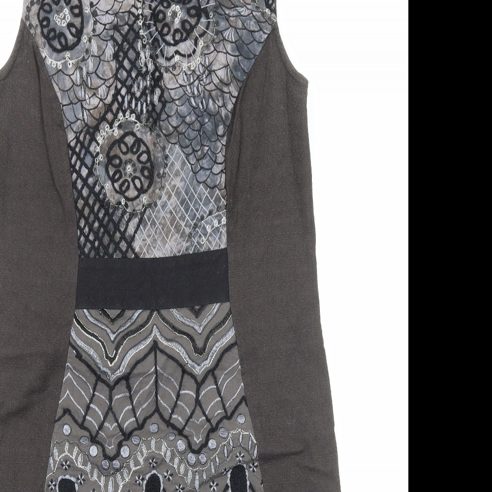 Per Una Womens Grey Geometric Cotton Shift Size 14 Round Neck Zip