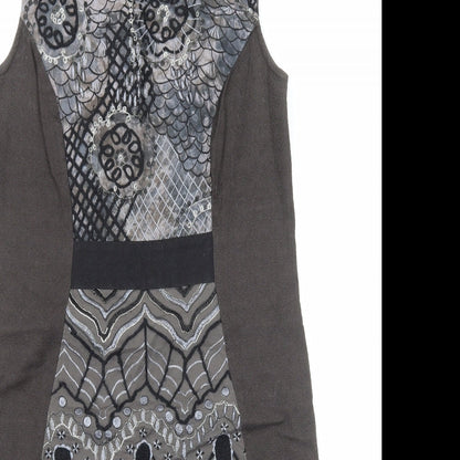 Per Una Womens Grey Geometric Cotton Shift Size 14 Round Neck Zip