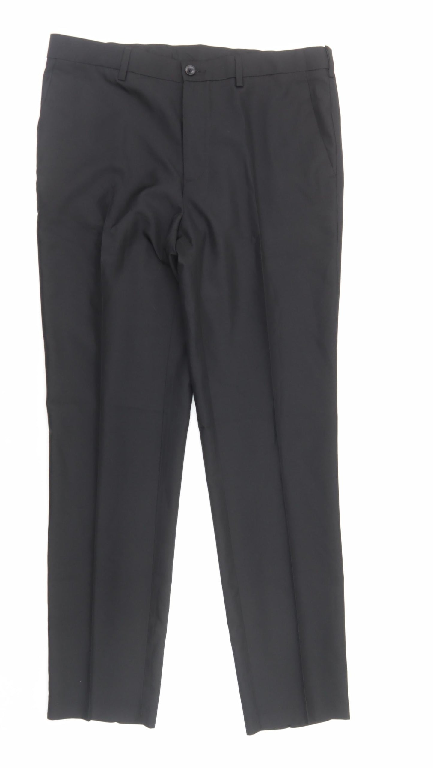 Marks and Spencer Mens Black Viscose Dress Pants Trousers Size L Regular Zip