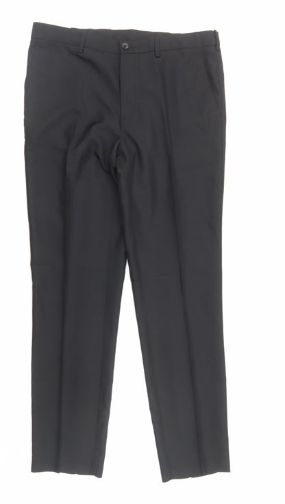 Marks and Spencer Mens Black Viscose Dress Pants Trousers Size L Regular Zip