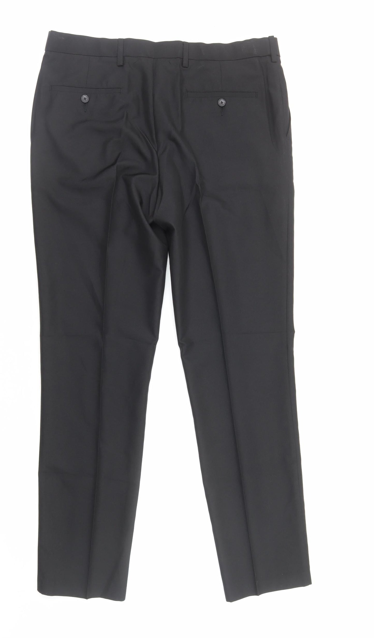 Marks and Spencer Mens Black Viscose Dress Pants Trousers Size L Regular Zip