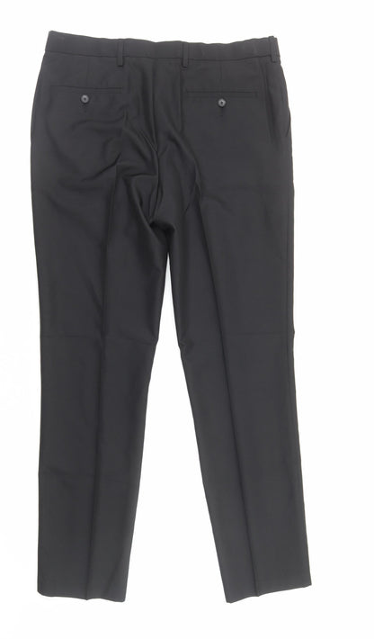 Marks and Spencer Mens Black Viscose Dress Pants Trousers Size L Regular Zip