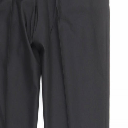 Marks and Spencer Mens Black Viscose Dress Pants Trousers Size L Regular Zip