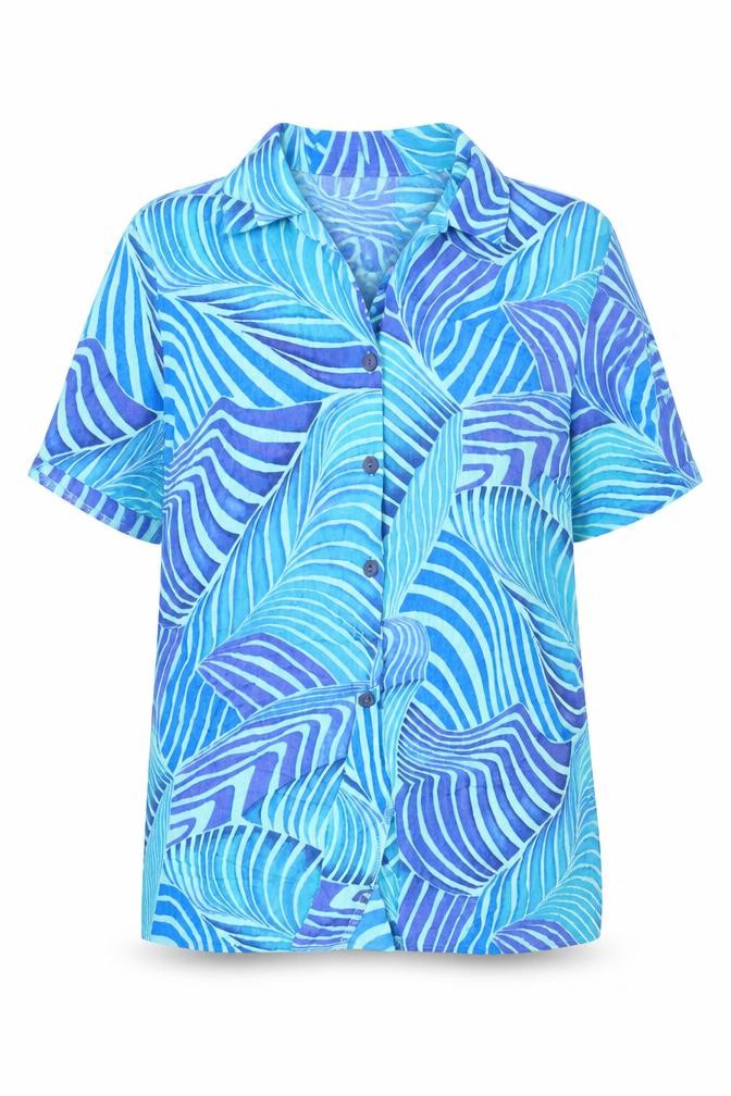 Womens UK Size 14 Chianti Blue Basic Button-Up