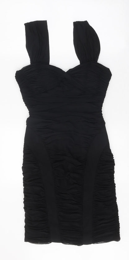 Sousourada Womens Black Polyester Shift Size L Off the Shoulder Zip