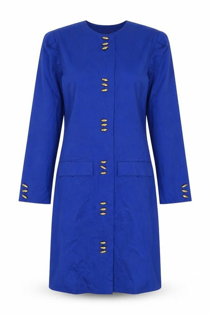 Leslie Fay Womens Blue Polyester Sheath Size 10 Round Neck Button