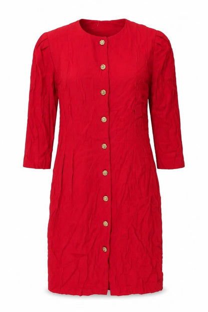 S.L. Petites Womens Red Polyester Sheath Size 8 Round Neck Button