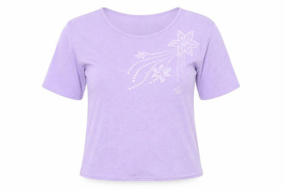 Eye Design Womens Purple Floral Polyester Basic T-Shirt Size M Round Neck