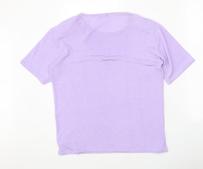 Eye Design Womens Purple Floral Polyester Basic T-Shirt Size M Round Neck