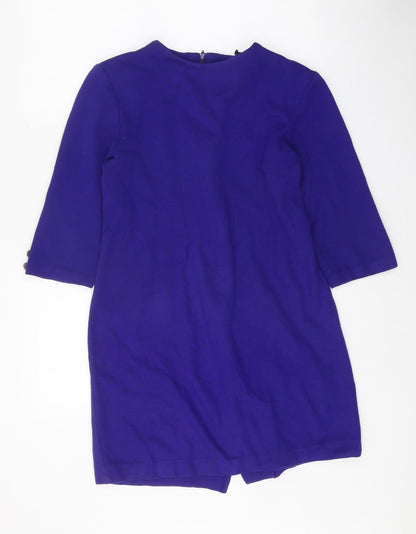 Positive Attitude Womens Blue Acrylic Shift One Size Round Neck Zip