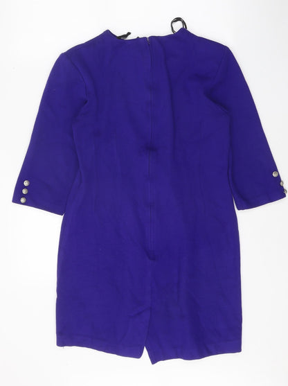 Positive Attitude Womens Blue Acrylic Shift One Size Round Neck Zip
