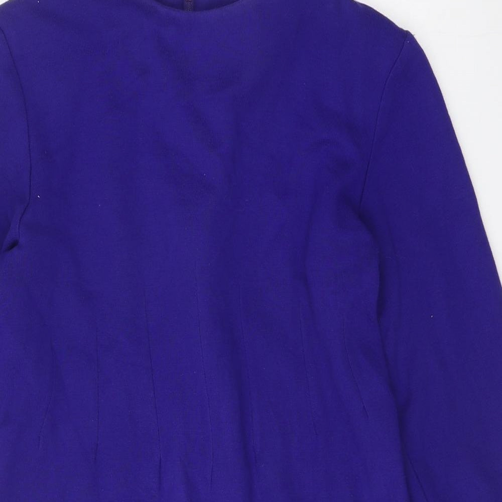 Positive Attitude Womens Blue Acrylic Shift One Size Round Neck Zip