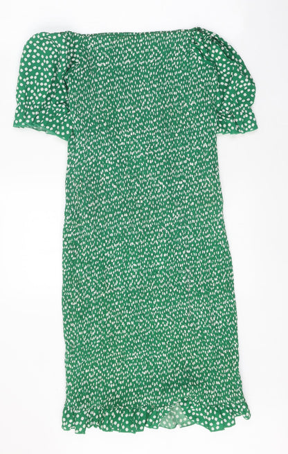 Preworn Womens Green Floral Polyester A-Line One Size Off the Shoulder Pullover - Shirred