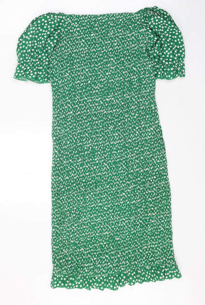 Preworn Womens Green Floral Polyester A-Line One Size Off the Shoulder Pullover - Shirred