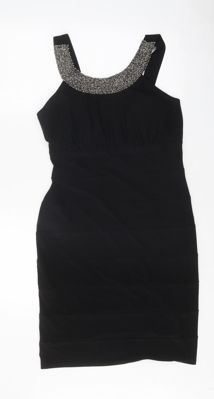 Scarlett Nite Womens Black Polyester Bodycon Size 12 Scoop Neck Pullover