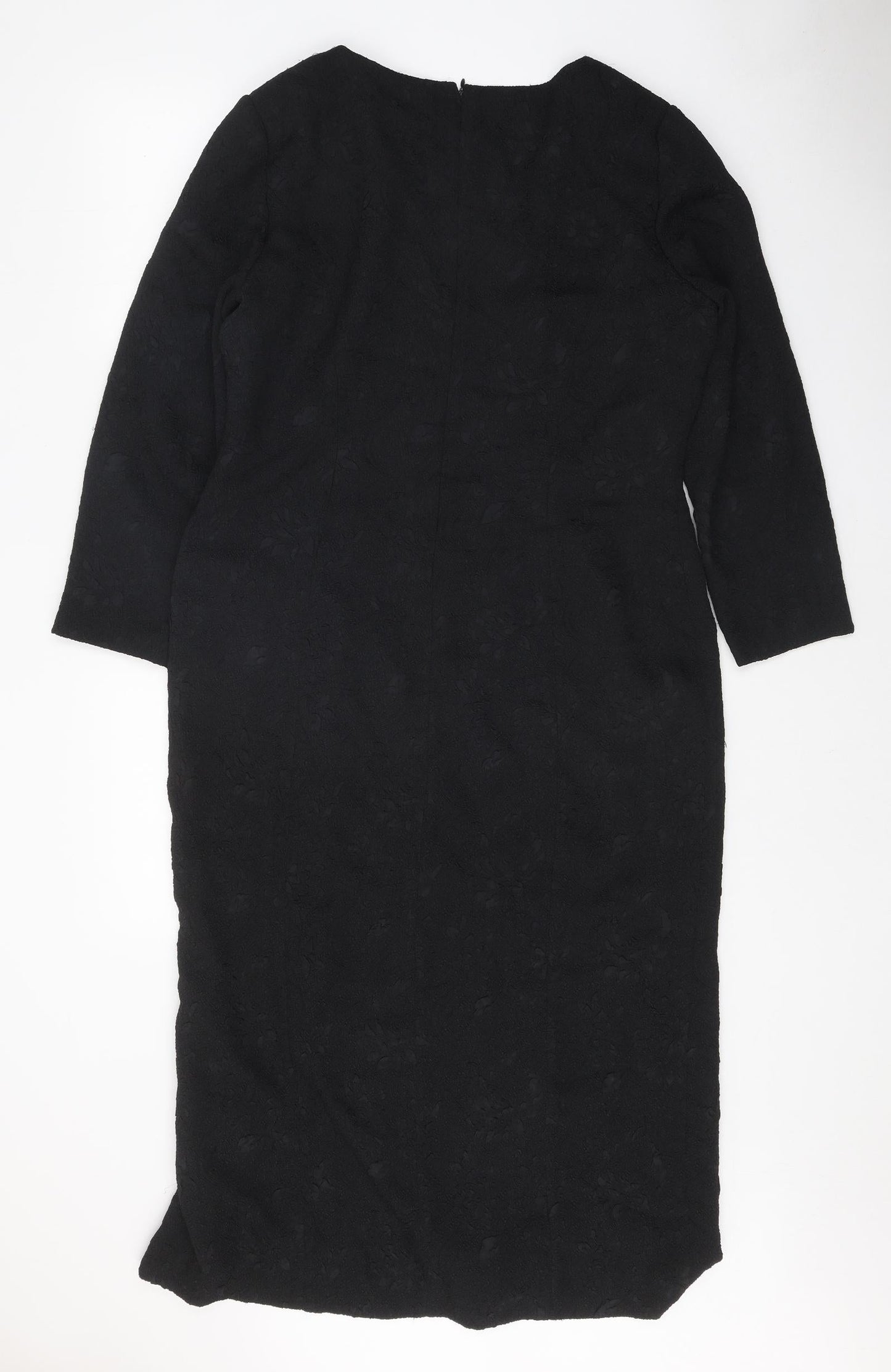 Casual Corner Womens Black Floral Polyester A-Line Size 12 Boat Neck Zip