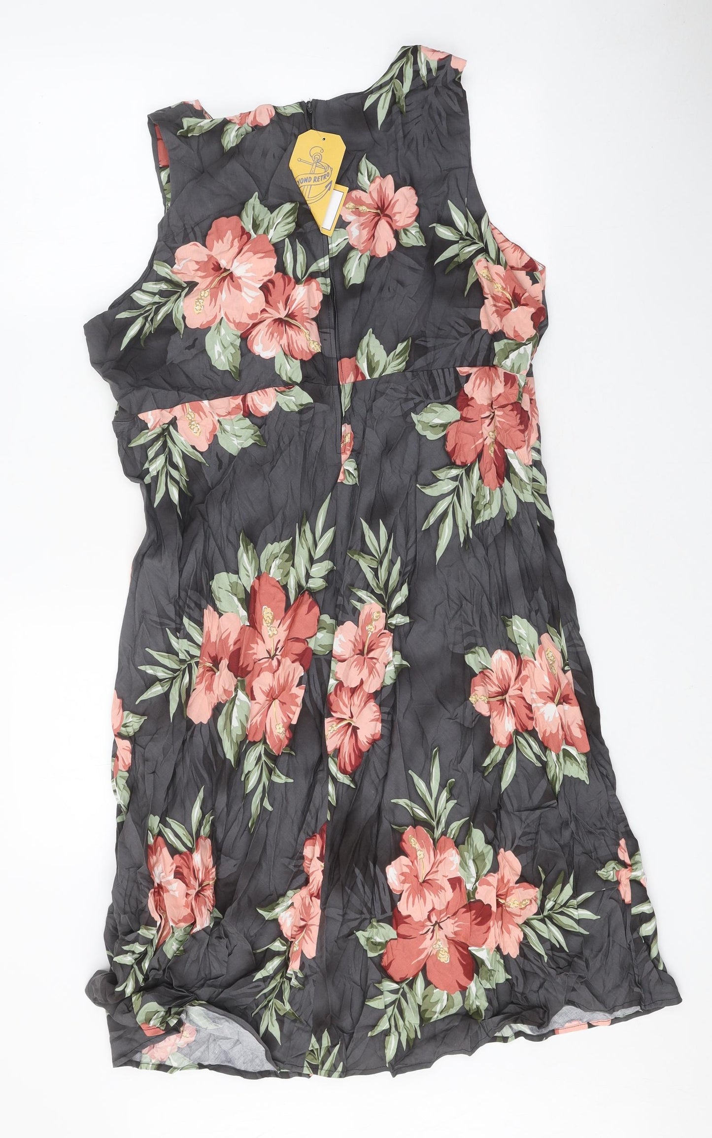 Iolani Womens Multicoloured Floral Rayon A-Line Size XL V-Neck Zip