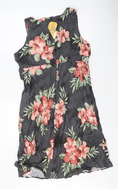 Iolani Womens Multicoloured Floral Rayon A-Line Size XL V-Neck Zip