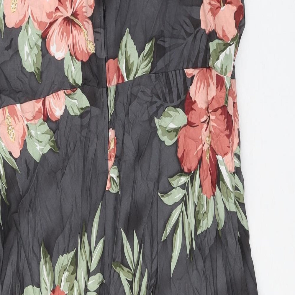 Iolani Womens Multicoloured Floral Rayon A-Line Size XL V-Neck Zip