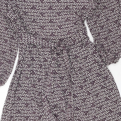 Wallis Womens Purple Gingham Viscose Fit & Flare Size 10 Scoop Neck Button