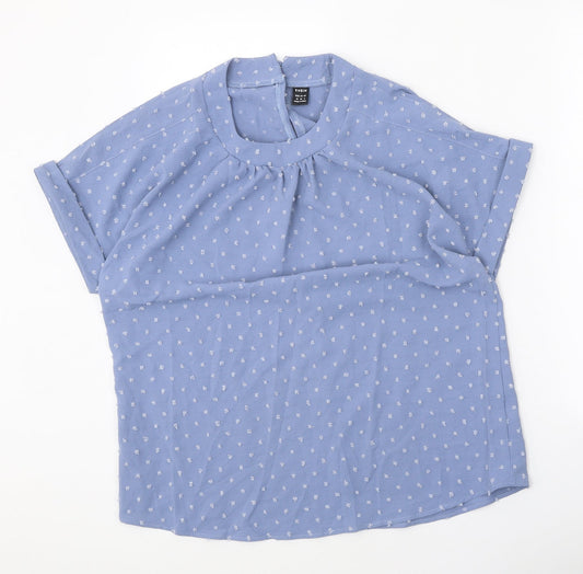 SheIn Womens Blue Geometric Polyester Basic Blouse Size M Round Neck