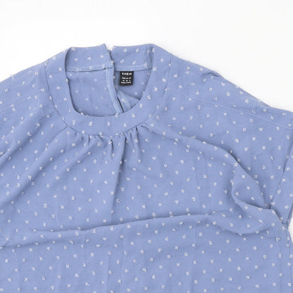SheIn Womens Blue Geometric Polyester Basic Blouse Size M Round Neck