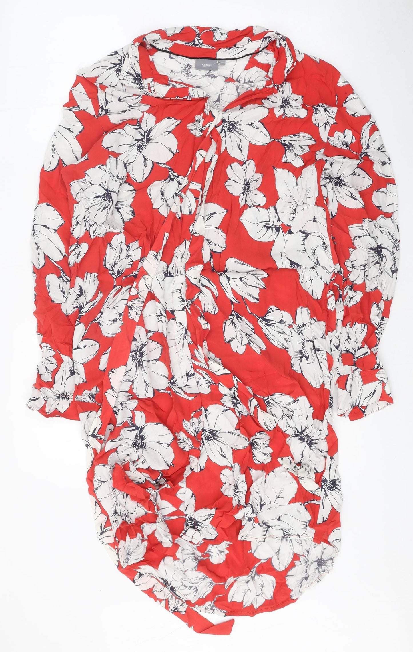 b.young Womens Red Floral Viscose A-Line Size 12 Collared Button