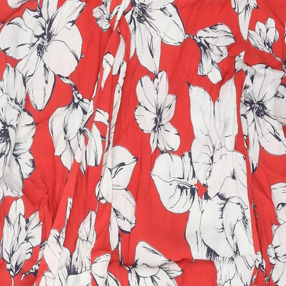 b.young Womens Red Floral Viscose A-Line Size 12 Collared Button