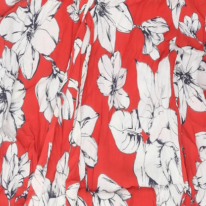 b.young Womens Red Floral Viscose A-Line Size 12 Collared Button