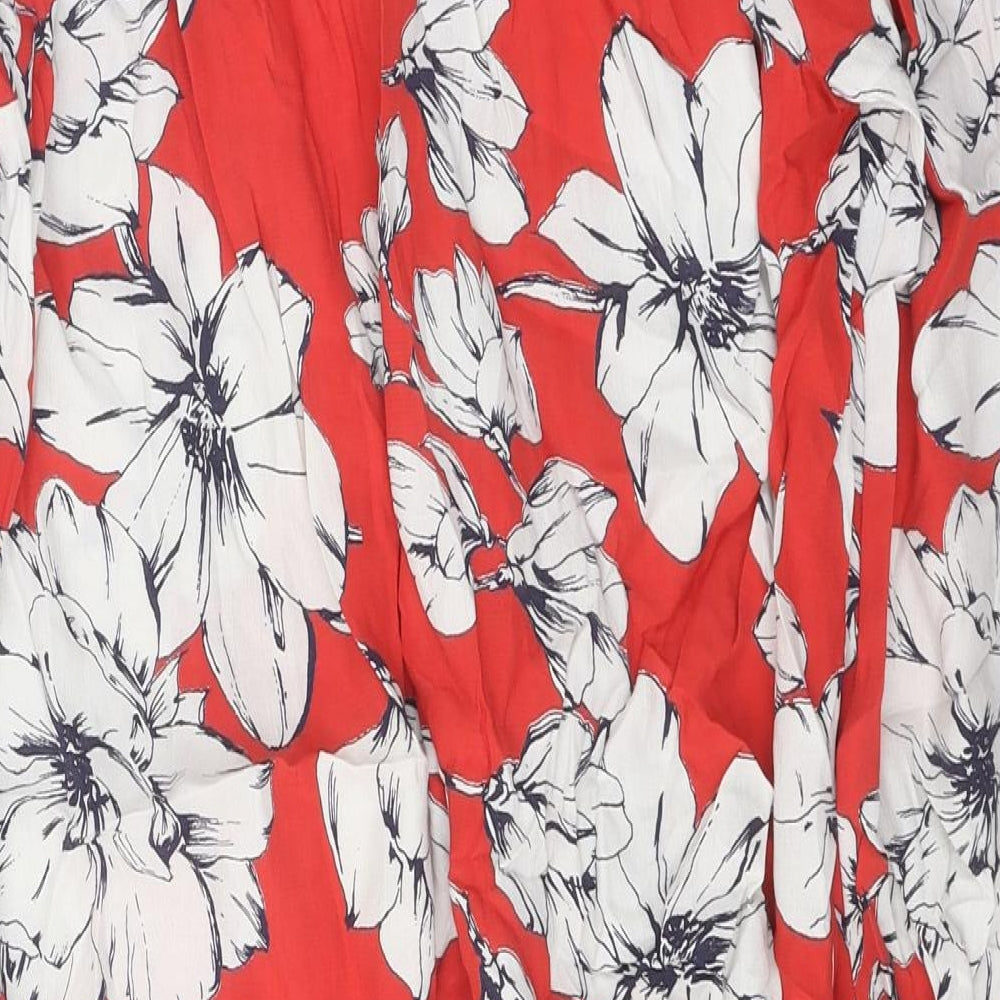 b.young Womens Red Floral Viscose A-Line Size 12 Collared Button