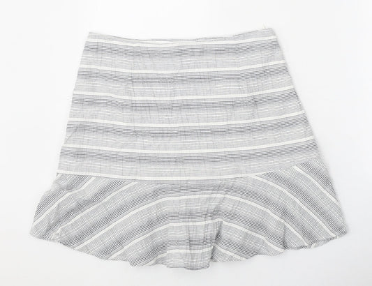 TU Womens Grey Striped Cotton Trumpet Skirt Size 12 Zip