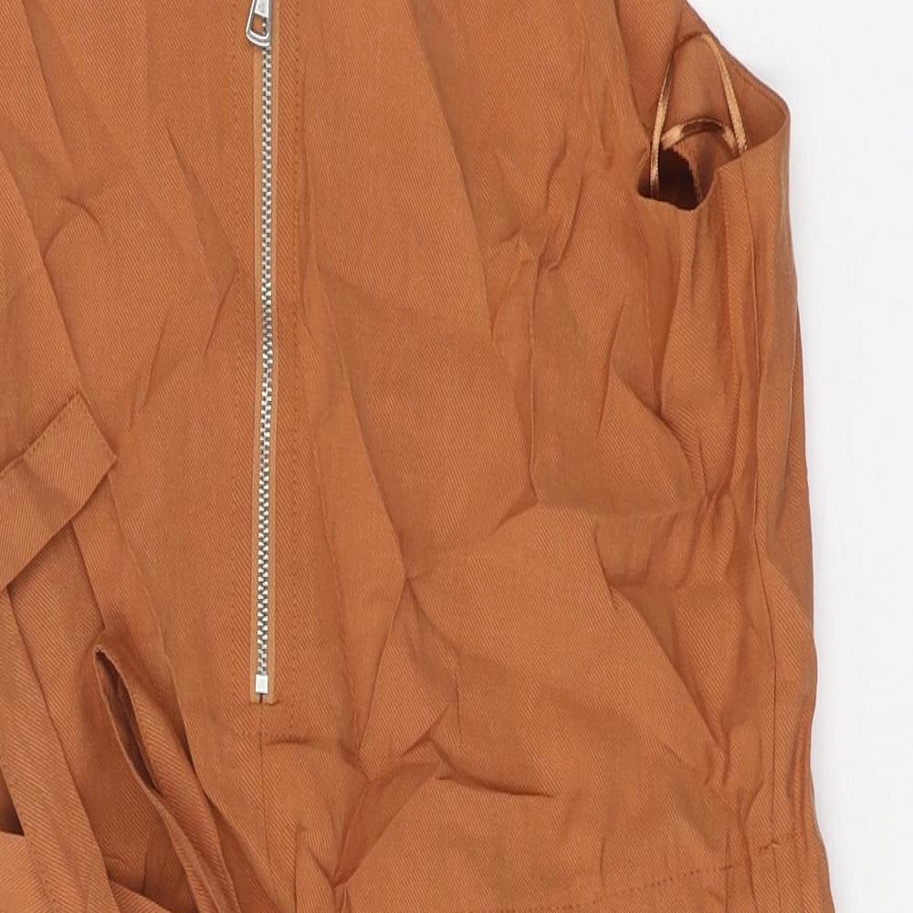 F&F Womens Orange Lyocell Pinafore/Dungaree Dress Size 10 Square Neck Zip