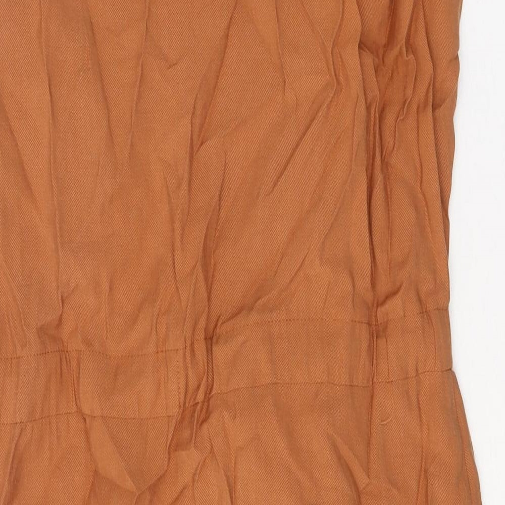 F&F Womens Orange Lyocell Pinafore/Dungaree Dress Size 10 Square Neck Zip