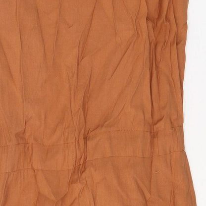F&F Womens Orange Lyocell Pinafore/Dungaree Dress Size 10 Square Neck Zip