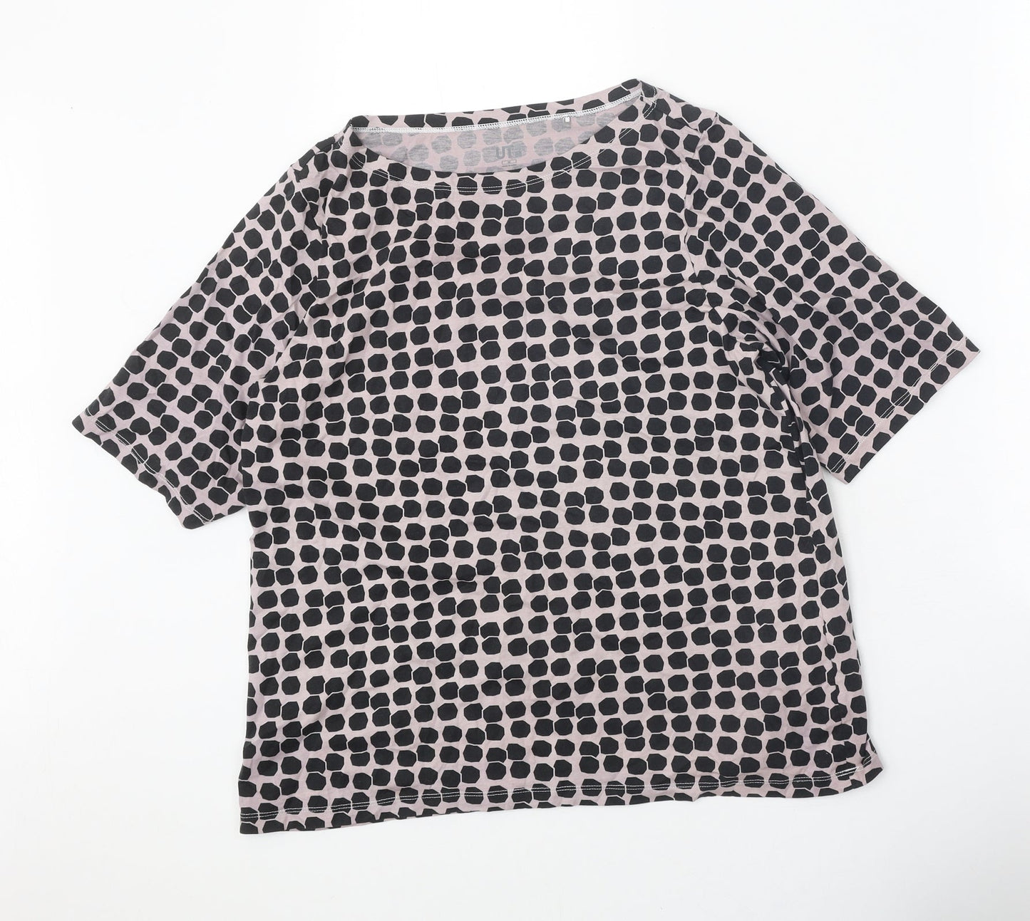 UT Womens Pink Geometric 100% Cotton Basic T-Shirt Size M Boat Neck