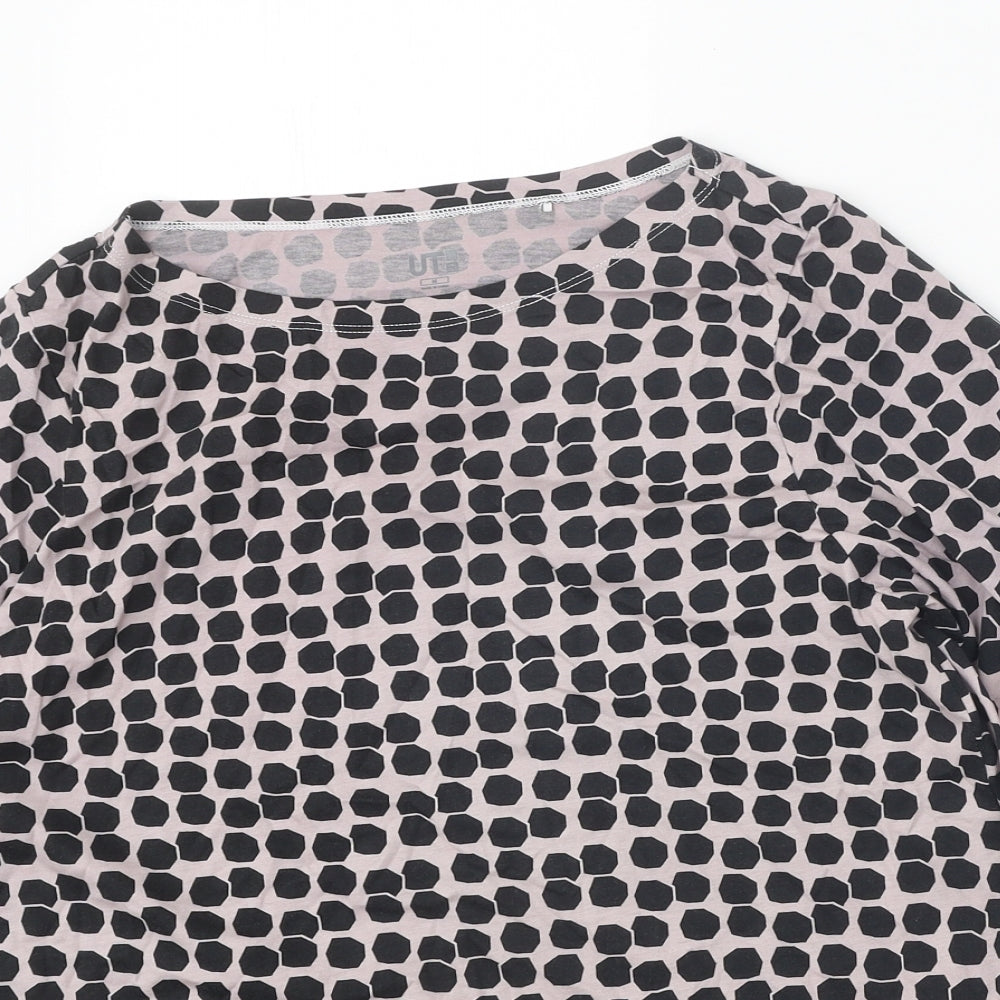 UT Womens Pink Geometric 100% Cotton Basic T-Shirt Size M Boat Neck