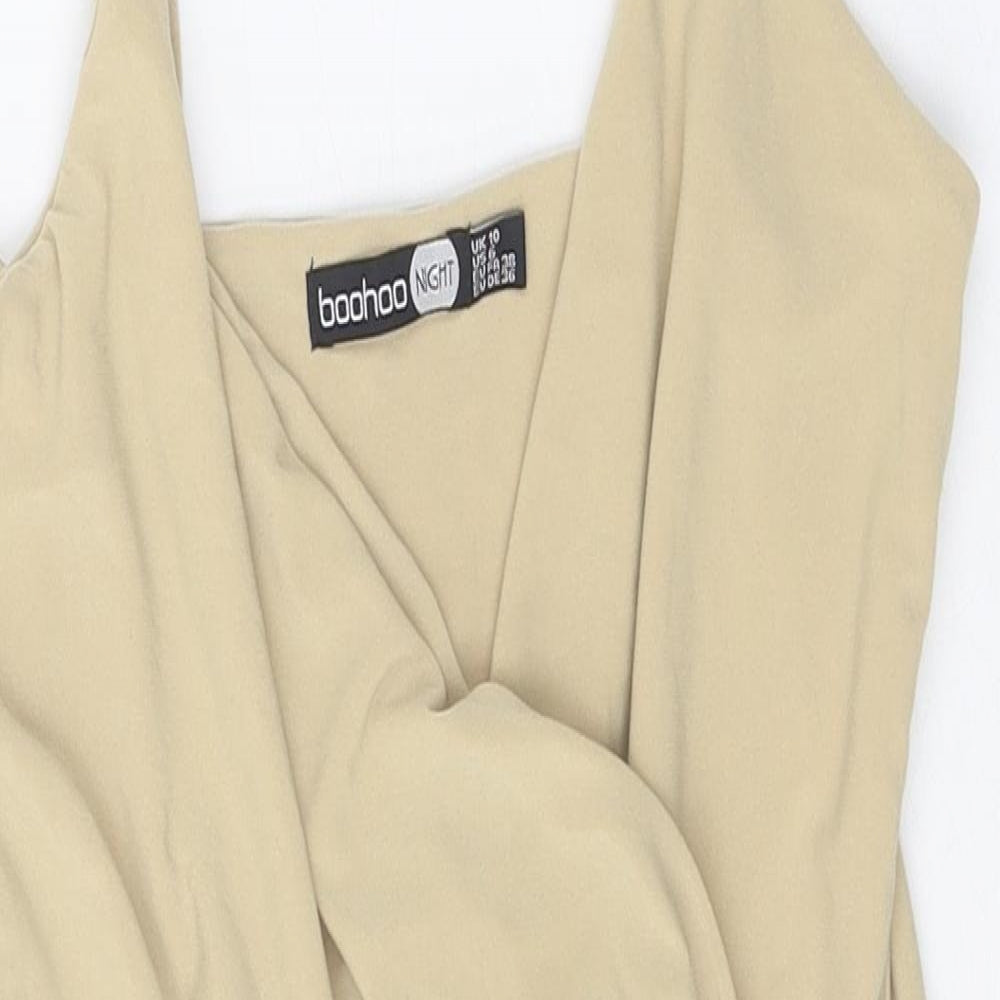 Boohoo Womens Beige Polyester Mini Size 10 V-Neck Pullover
