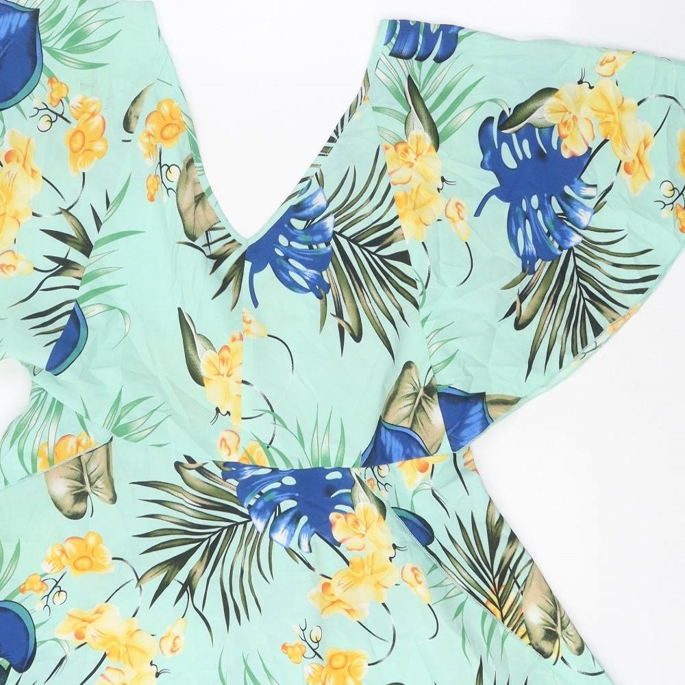 SheIn Womens Multicoloured Floral Polyester Fit & Flare Size M V-Neck Tie