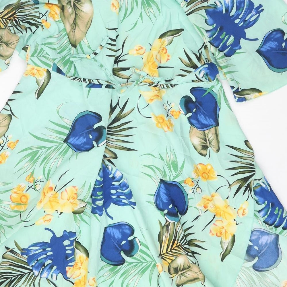 SheIn Womens Multicoloured Floral Polyester Fit & Flare Size M V-Neck Tie