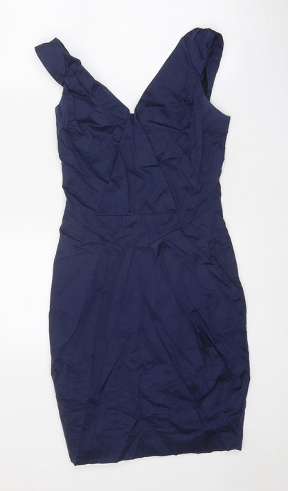 Definitions Womens Blue Cotton Shift Size 8 V-Neck Zip