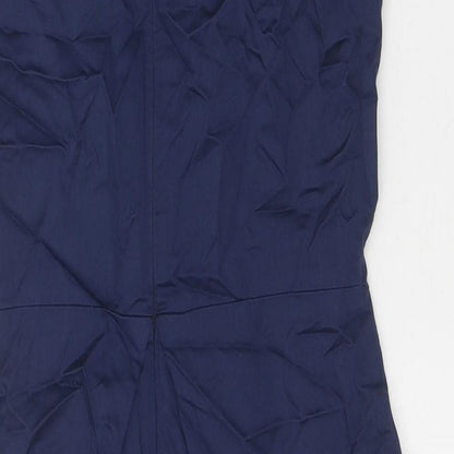 Definitions Womens Blue Cotton Shift Size 8 V-Neck Zip