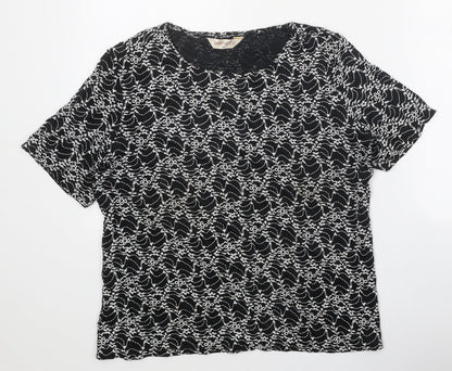 Bonmarché Womens Black Geometric Nylon Basic T-Shirt Size M Round Neck